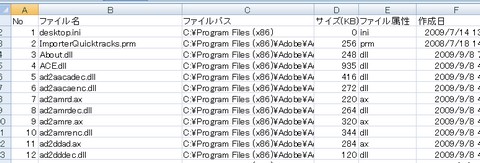 フォルダ内のファイル一覧作成